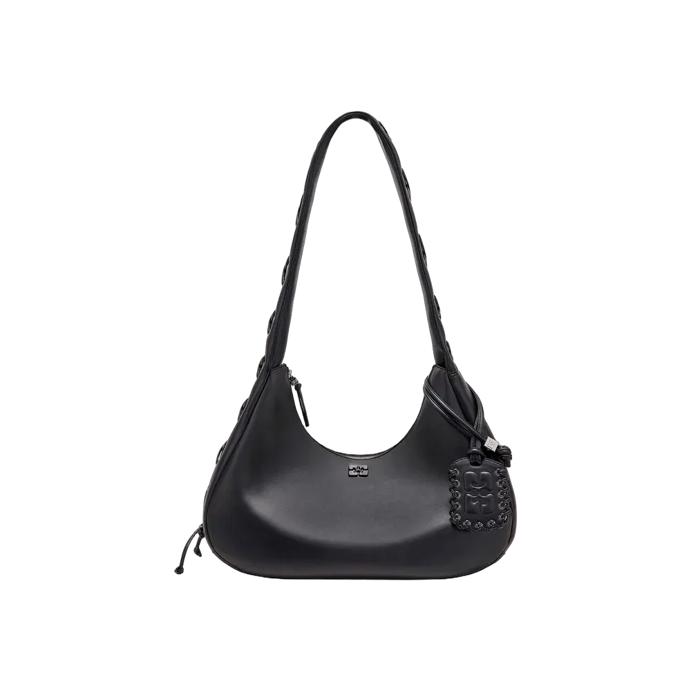 Ganni Black Medium Laces Hobo Bag