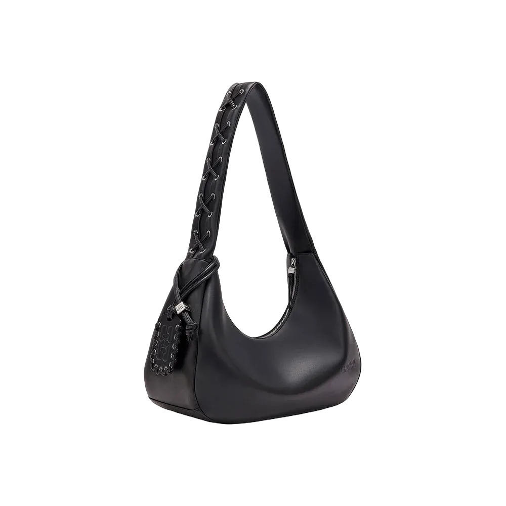 Ganni Black Medium Laces Hobo Bag