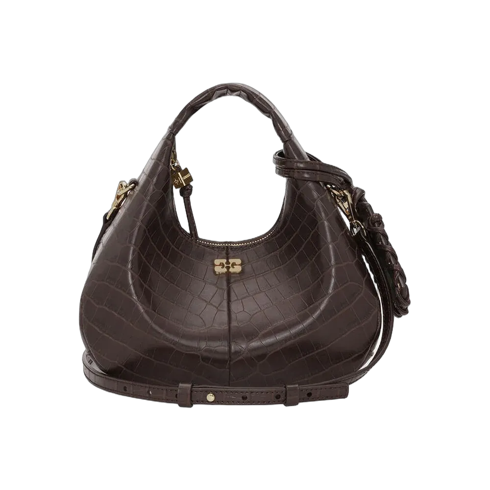 Ganni Brown Croco Mini Hobo Bag