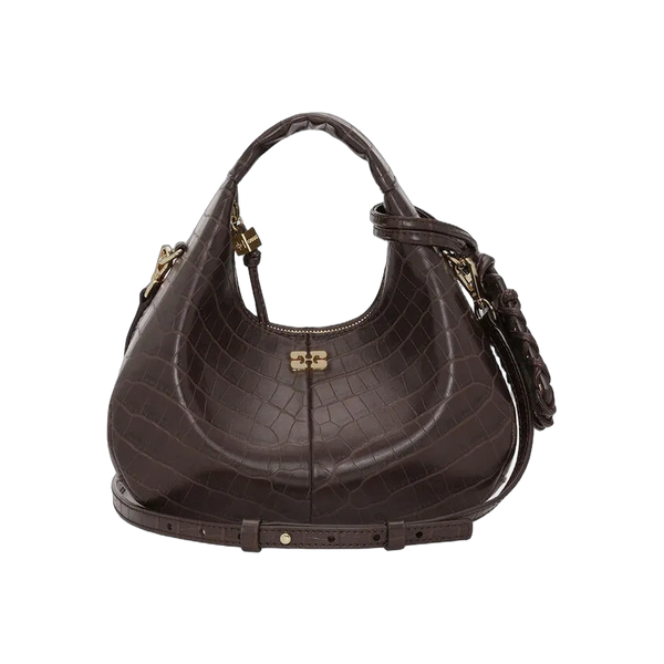 Ganni Brown Croco Mini Hobo Bag