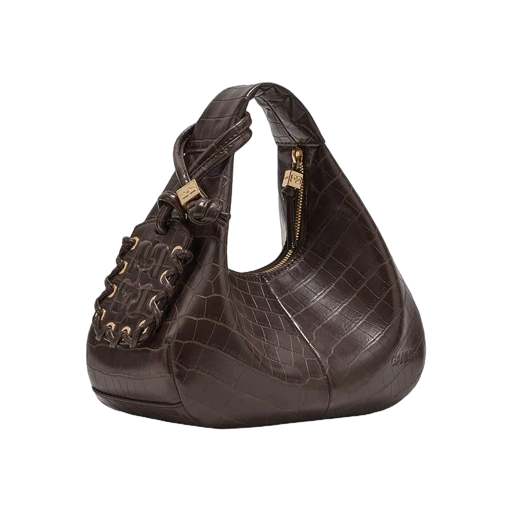 Ganni Brown Croco Mini Hobo Bag