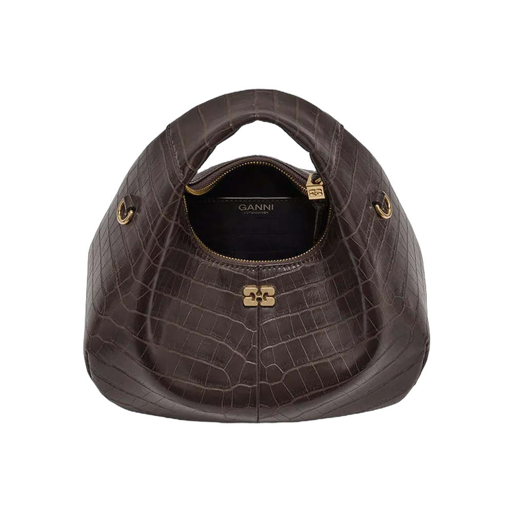 Ganni Brown Croco Mini Hobo Bag