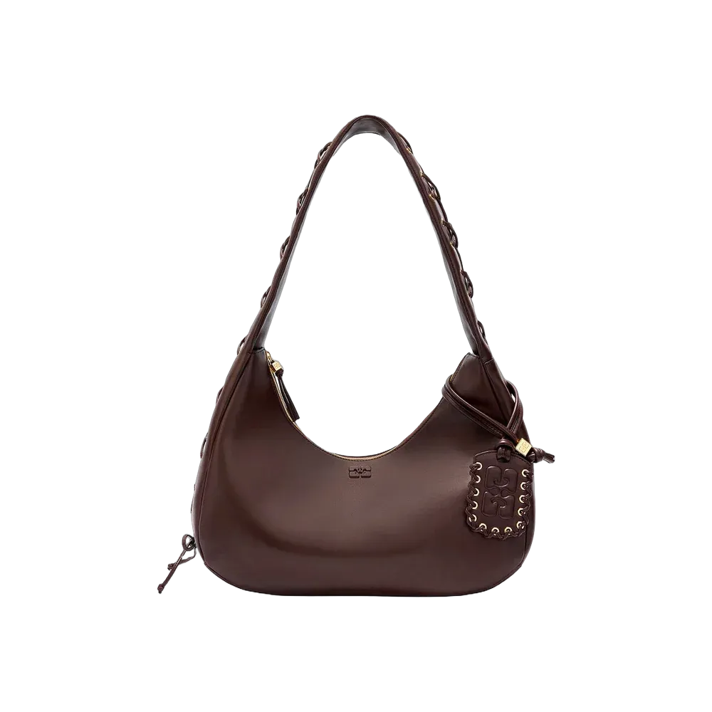 Ganni Brown Medium Laces Hobo Bag