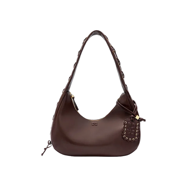 Ganni Brown Medium Laces Hobo Bag