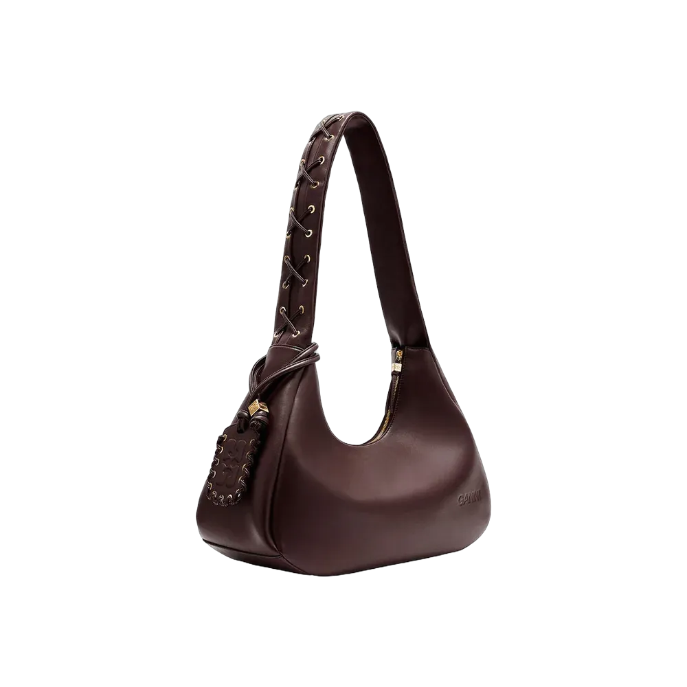 Ganni Brown Medium Laces Hobo Bag