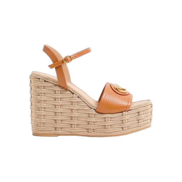 Valentino VLogo Signature Wedge Sandal In Grainy Calfskin 120mm Almond