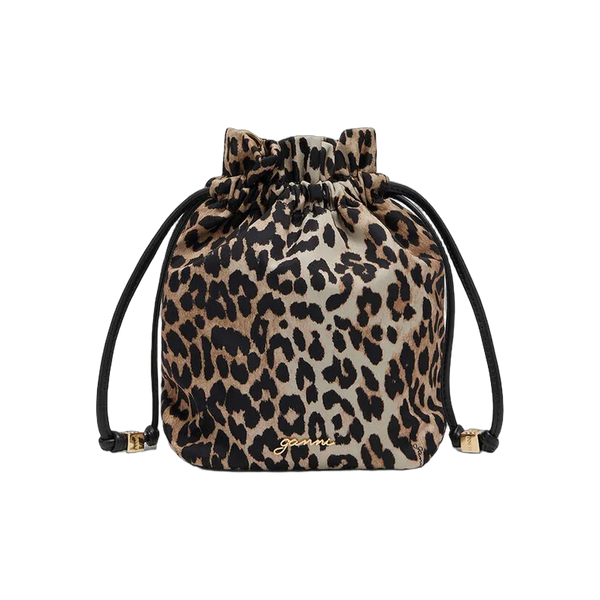 Ganni Printed Bou Bucket Pouch in Leopard