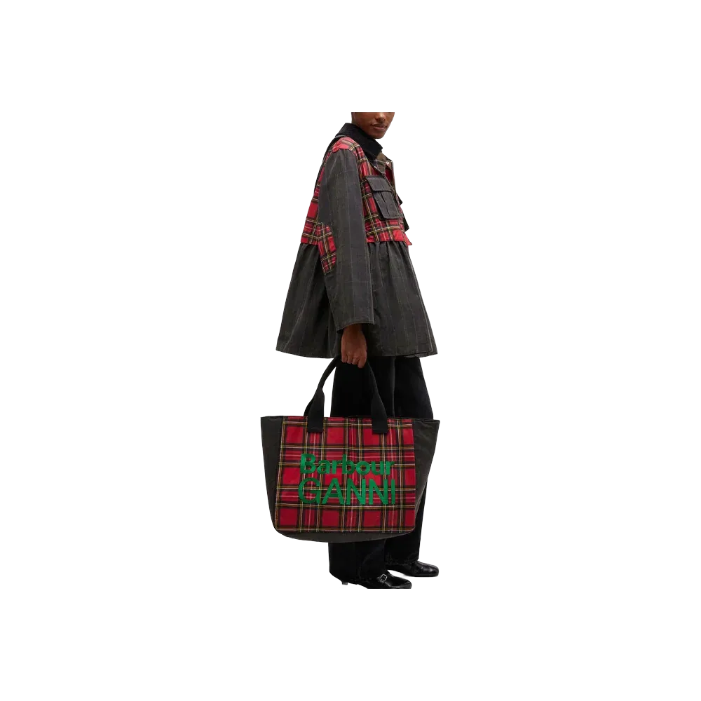 Ganni Red Tartan Tote