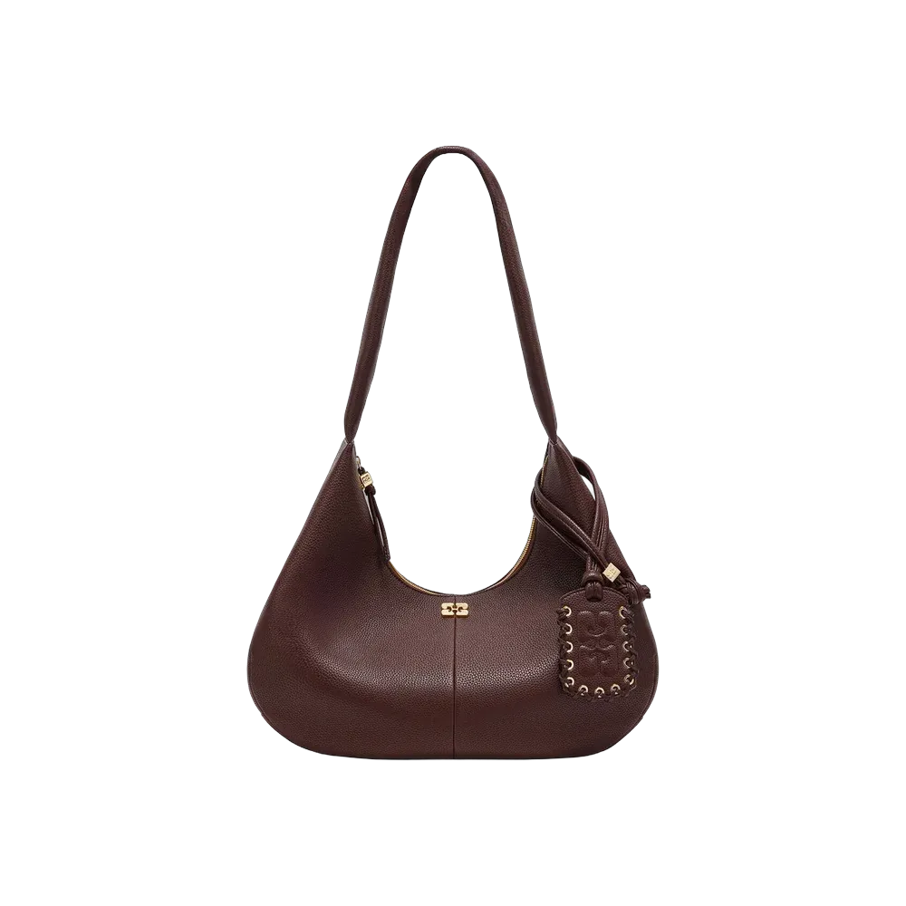 Ganni Brown Grained Medium Hobo Bag