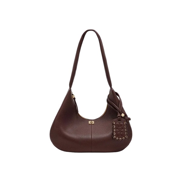 Ganni Brown Grained Medium Hobo Bag
