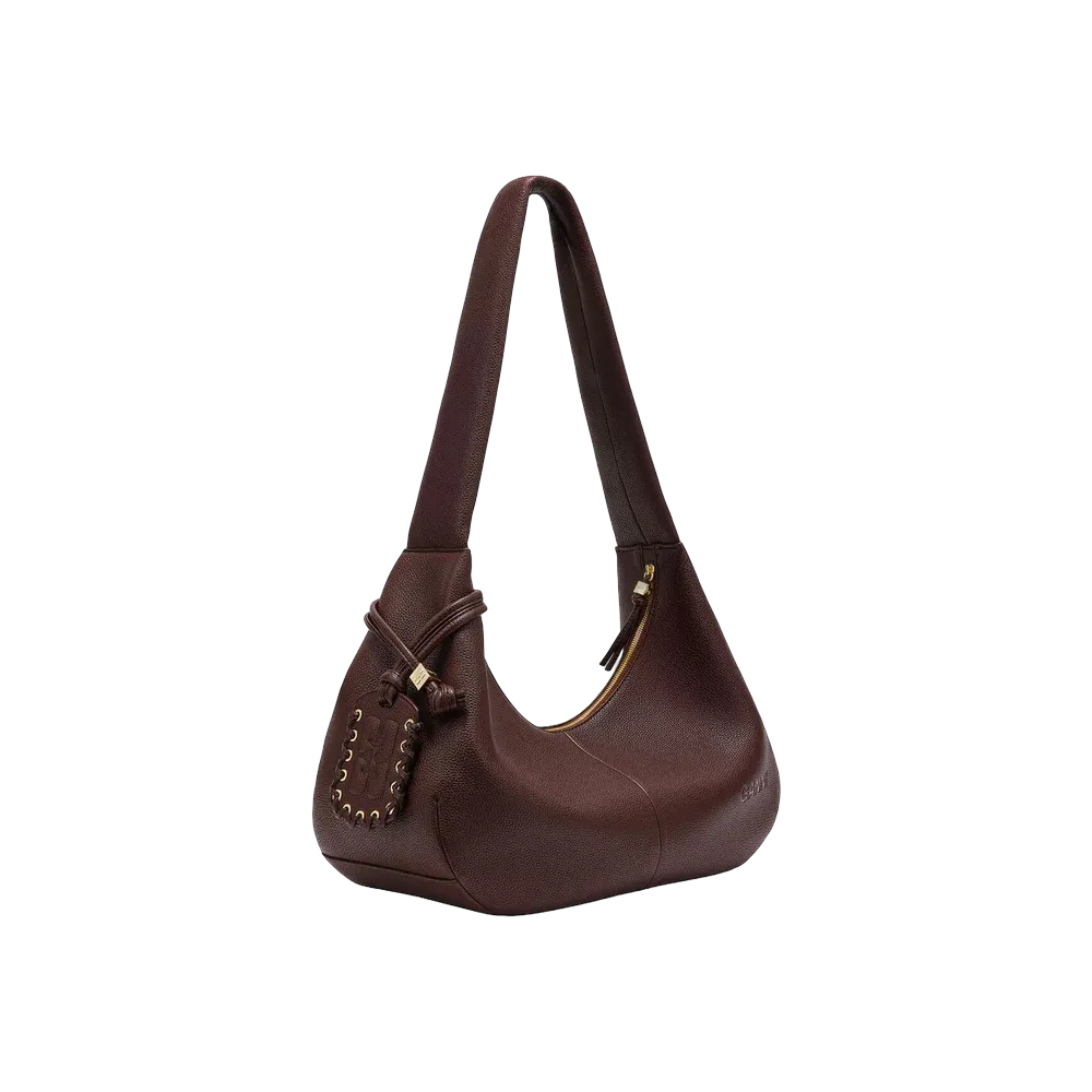 Ganni Brown Grained Medium Hobo Bag