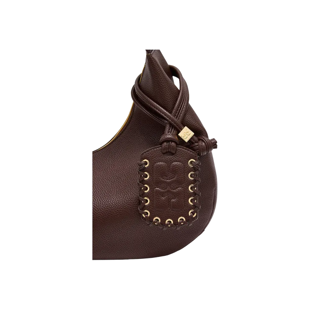 Ganni Brown Grained Medium Hobo Bag
