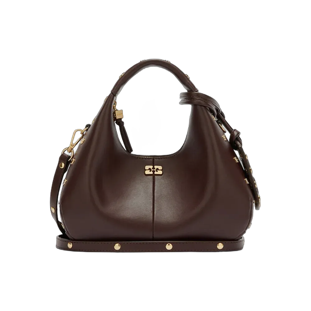 Ganni Mini Hobo Bag Studs in Brown
