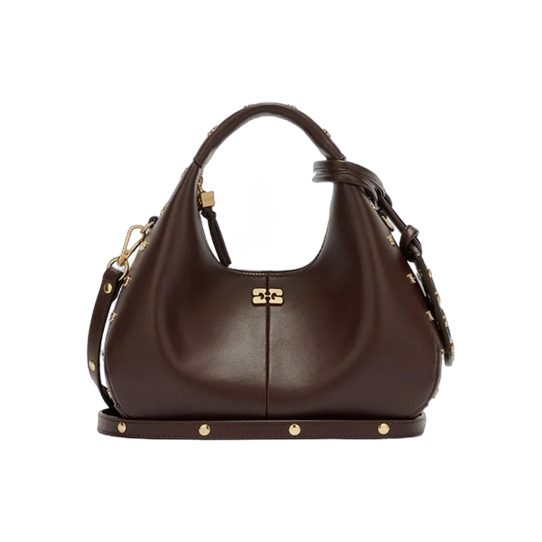 Ganni Mini Hobo Bag Studs in Brown