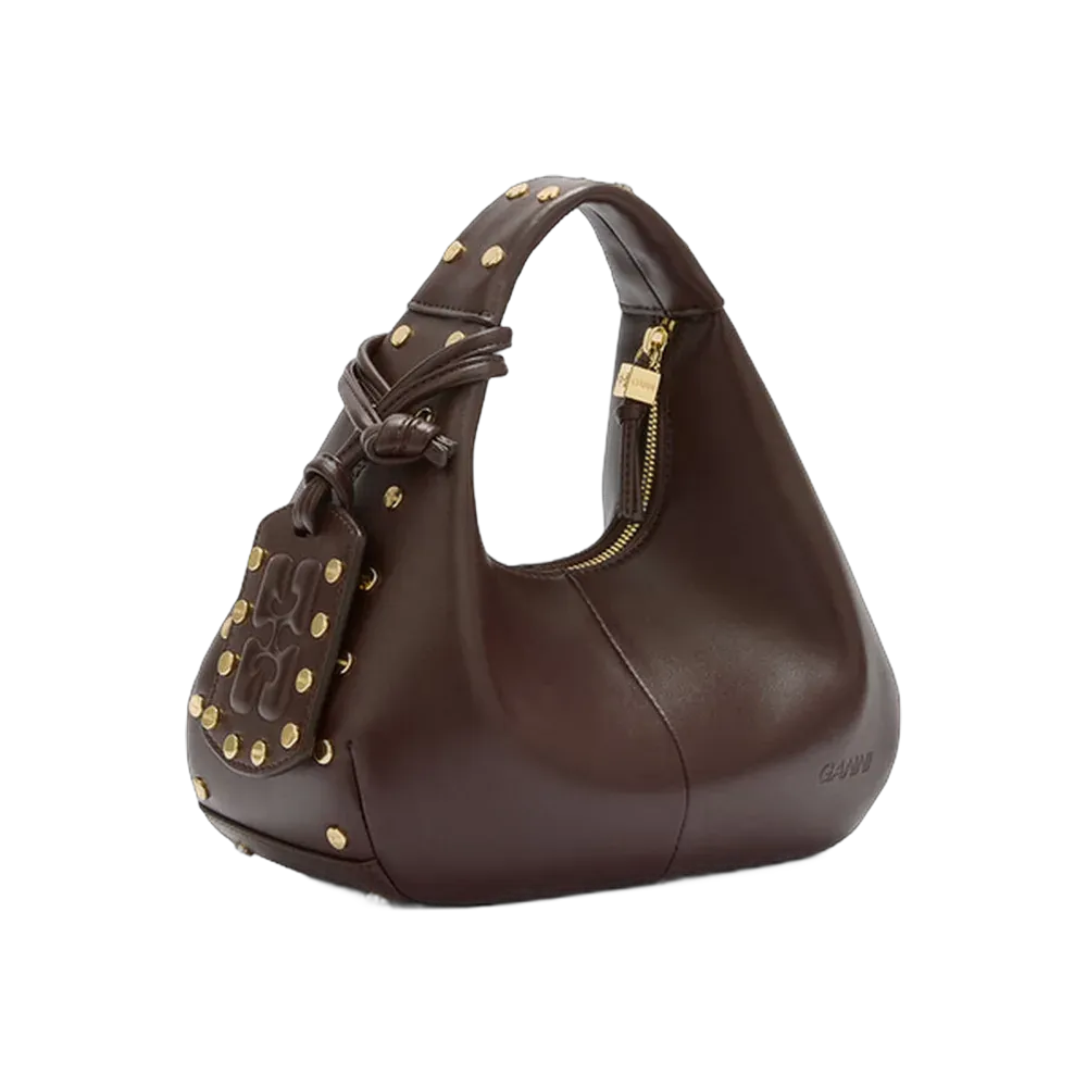 Ganni Mini Hobo Bag Studs in Brown