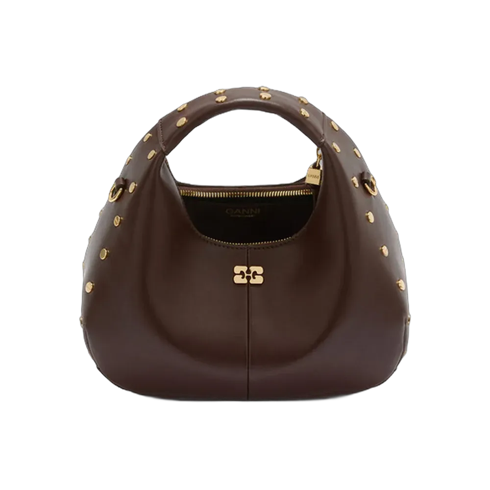Ganni Mini Hobo Bag Studs in Brown