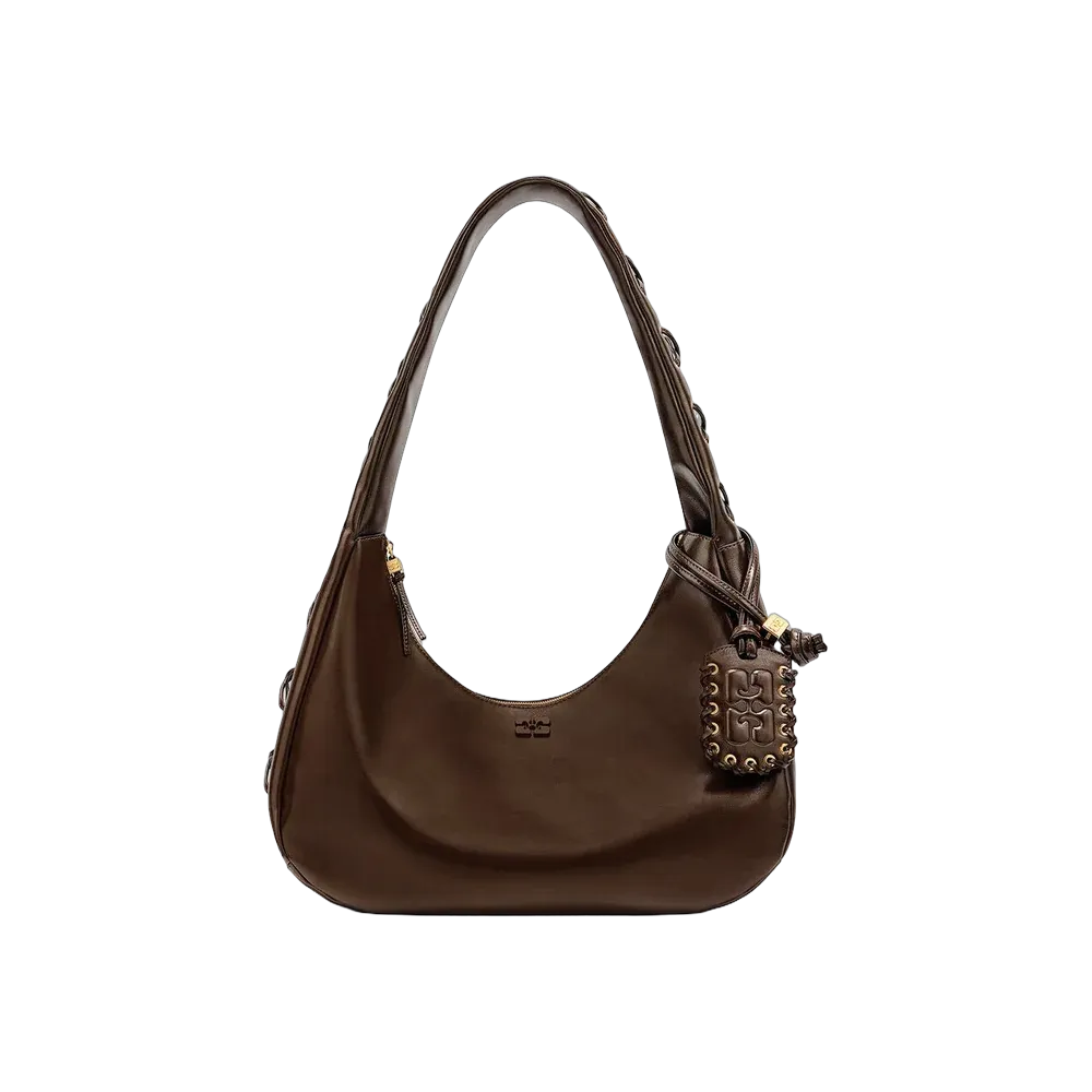 Ganni Green Medium Laces Hobo Bag