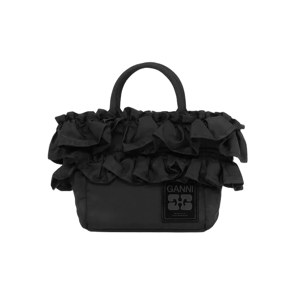 Ganni Black Mini Ruffle Tote