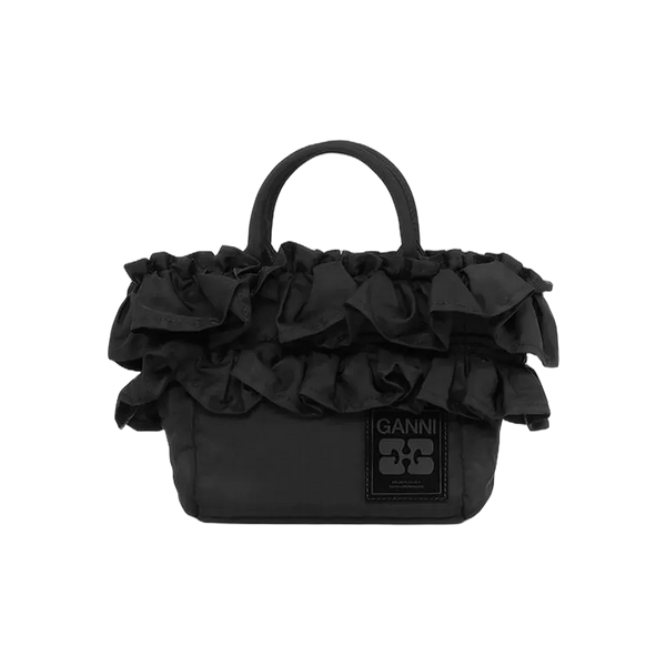 Ganni Black Mini Ruffle Tote