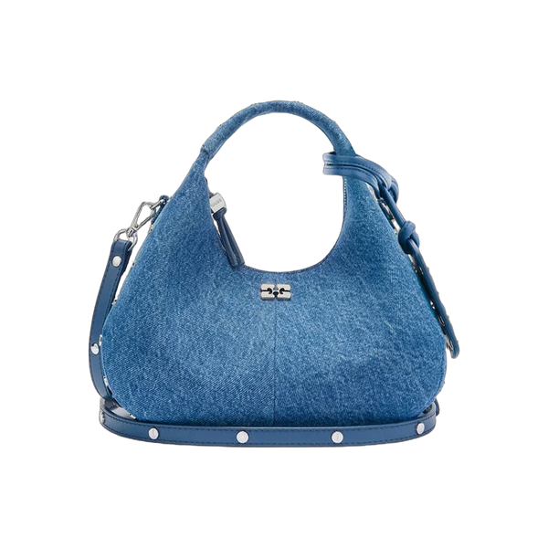 Ganni Mini Hobo Bag with Studs in Denim