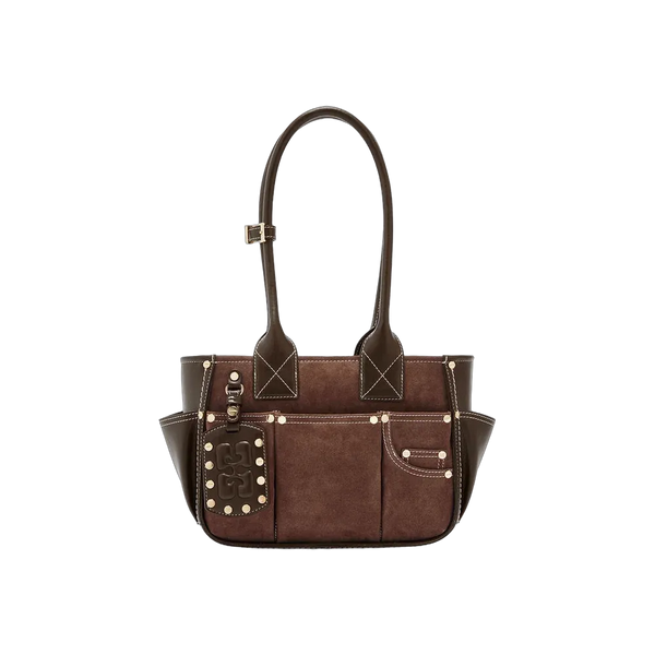 Ganni Small Posy Bag in Brown Suede