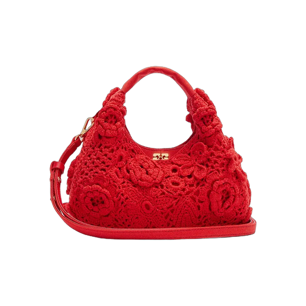 Ganni Mini Hobo Bag in Red Crochet