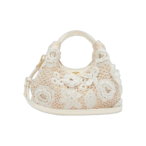 Ganni Mini Hobo Bag in White Crochet