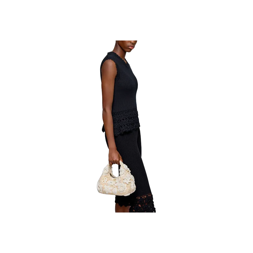 Ganni Mini Hobo Bag in White Crochet