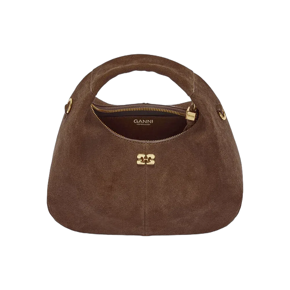 Ganni Brown Suede Mini Hobo Bag