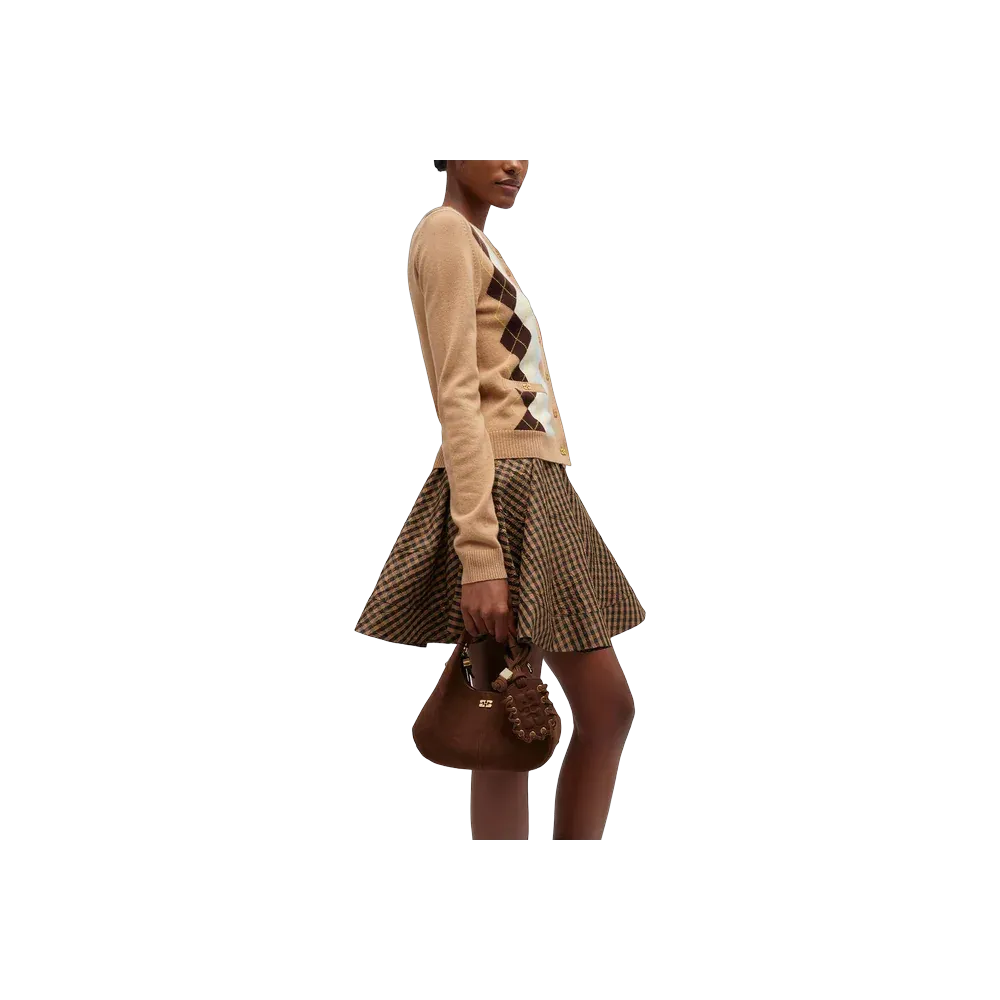 Ganni Brown Suede Mini Hobo Bag