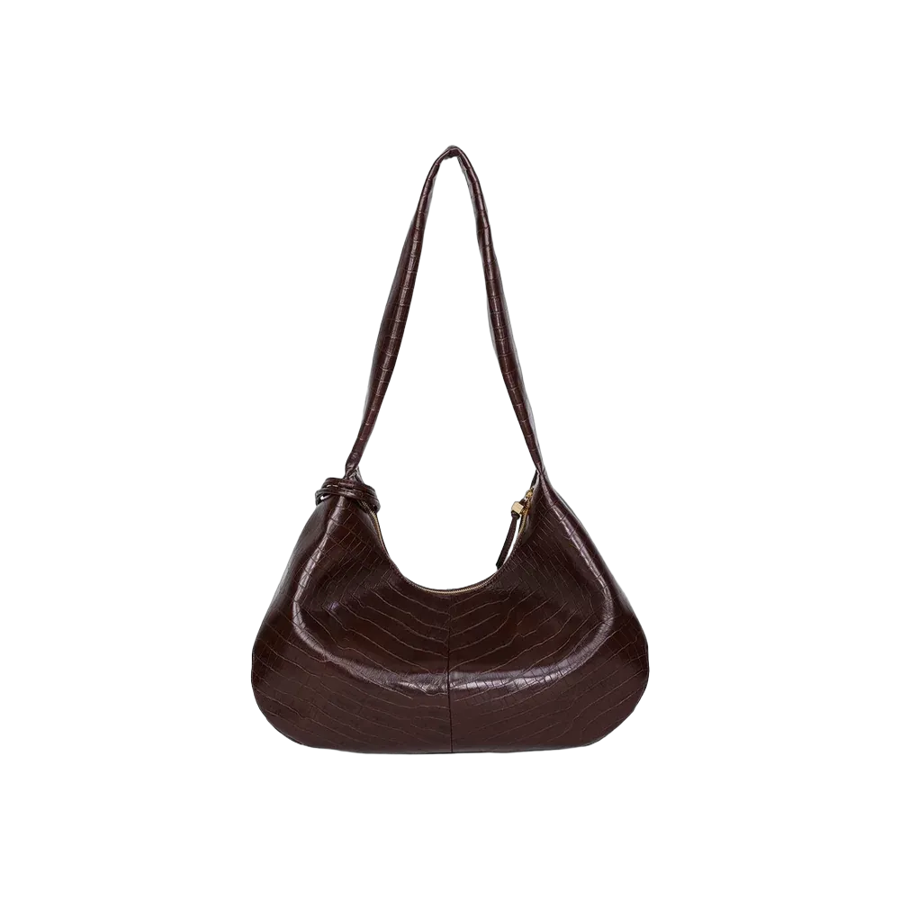 Ganni Brown Croco Medium Hobo Bag