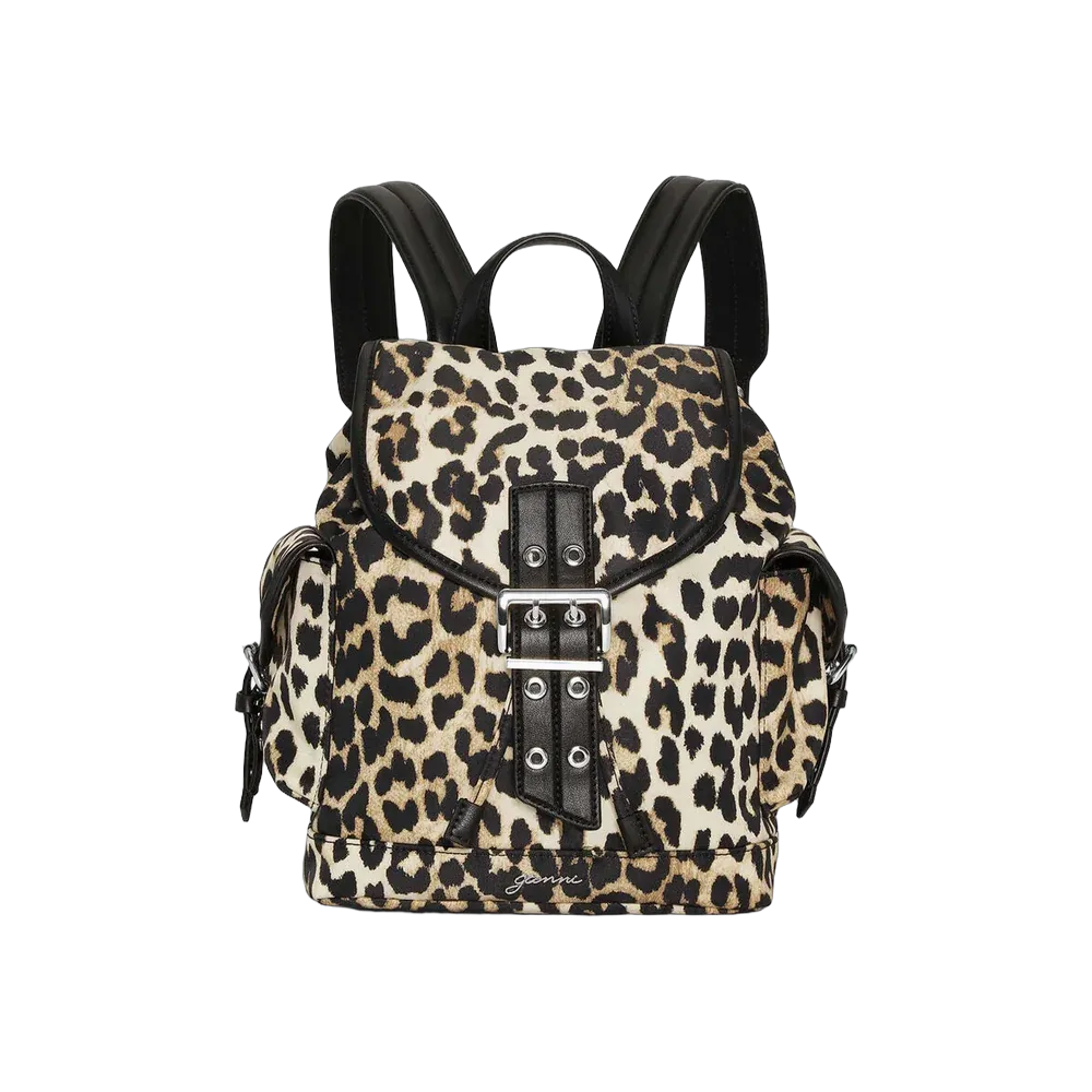 Ganni Leopard Small Nylon Bucky Backpack