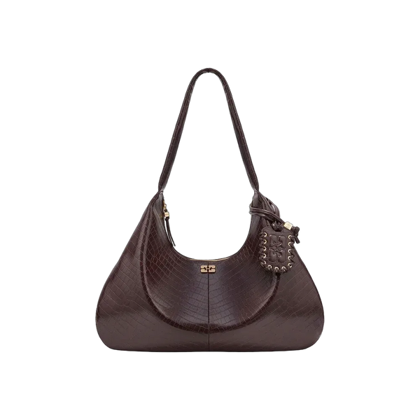 Ganni Brown Croco XXL Hobo Bag
