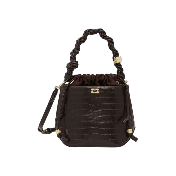 Ganni Brown Croco Bou Bucket Bag