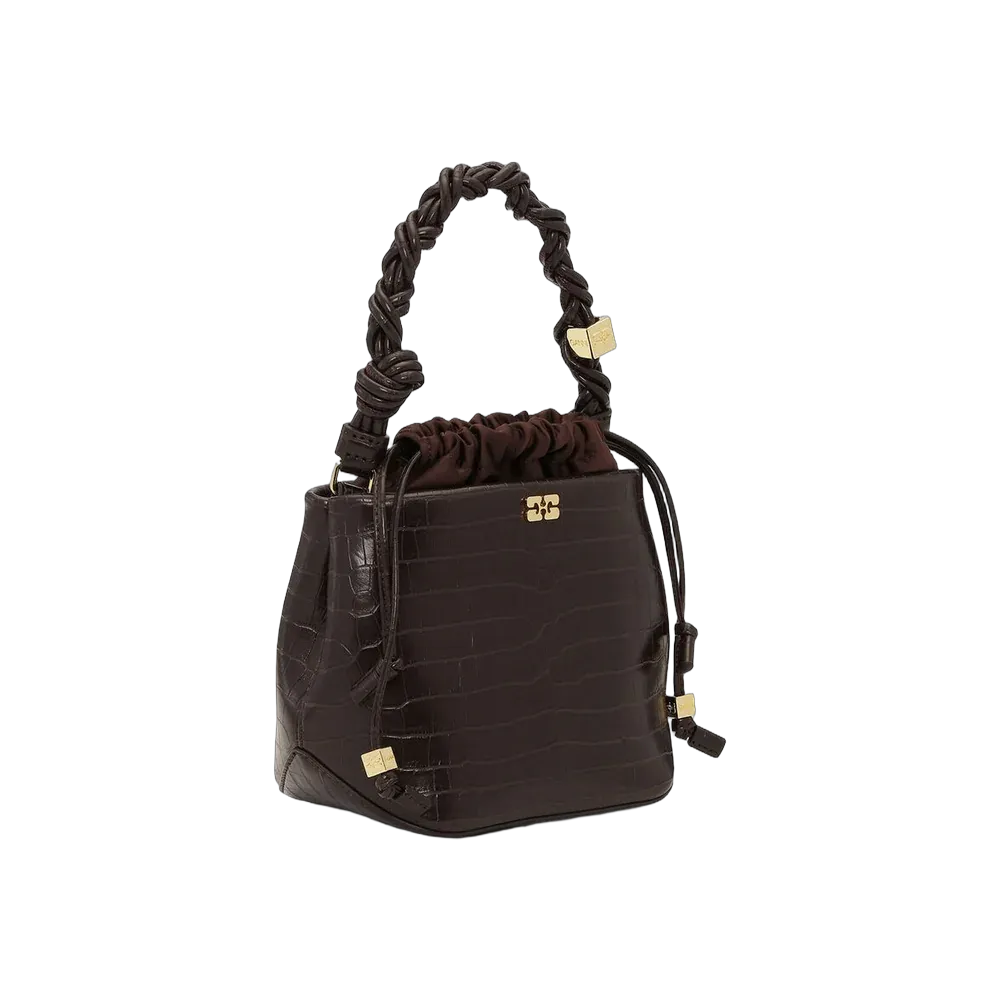 Ganni Brown Croco Bou Bucket Bag