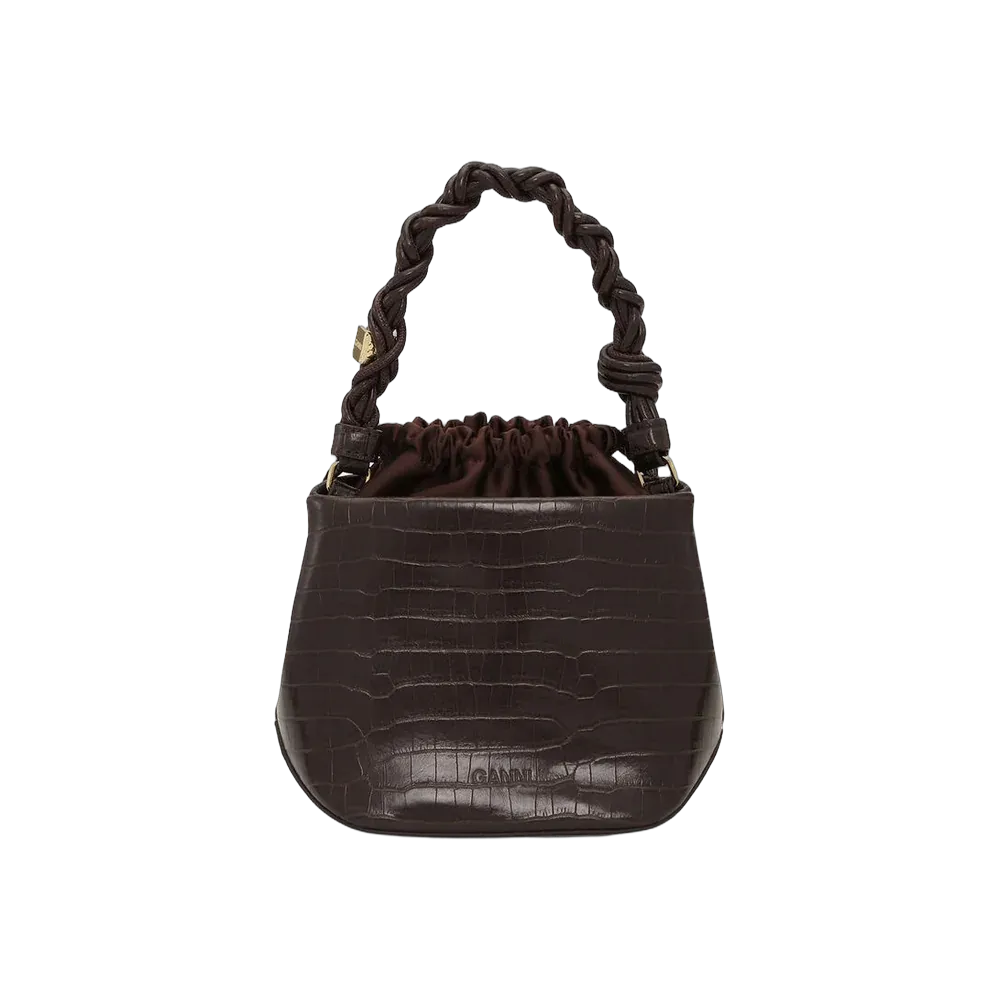 Ganni Brown Croco Bou Bucket Bag