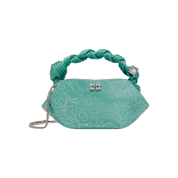 Ganni Green Rhinestone Mini Bou Bag