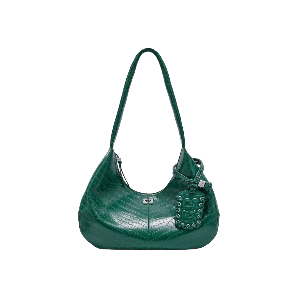 Ganni Green Croco Medium Hobo Bag