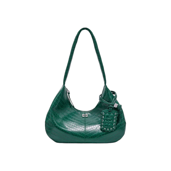 Ganni Green Croco Medium Hobo Bag