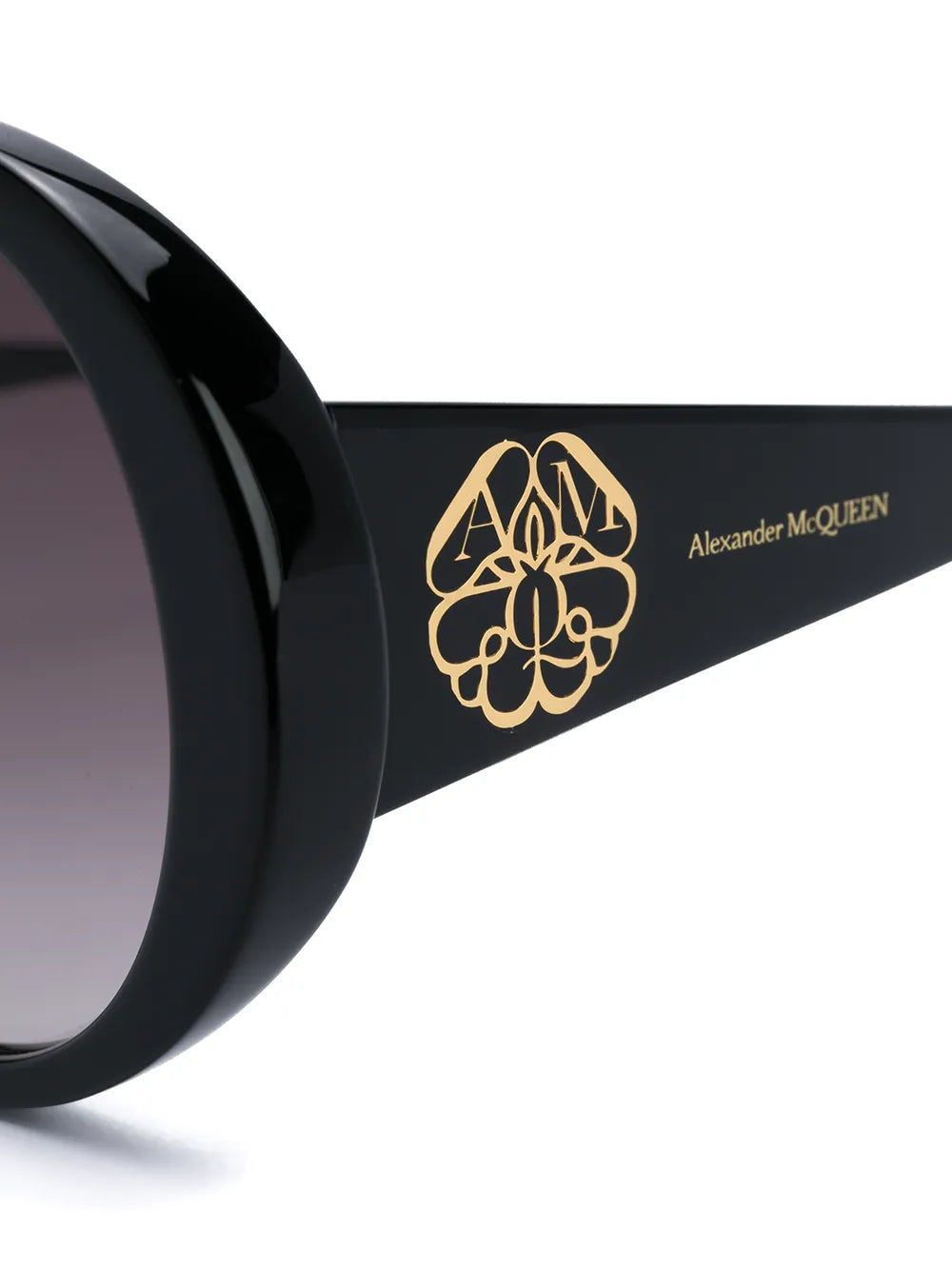 Alexander Mcqueen Alexander Mcqueen Round Frame Oversized Sunglasses With Gold Logo Lettering