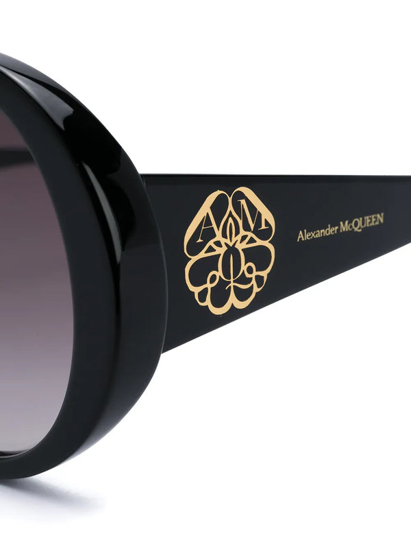 Alexander Mcqueen Alexander Mcqueen Round Frame Oversized Sunglasses With Gold Logo Lettering