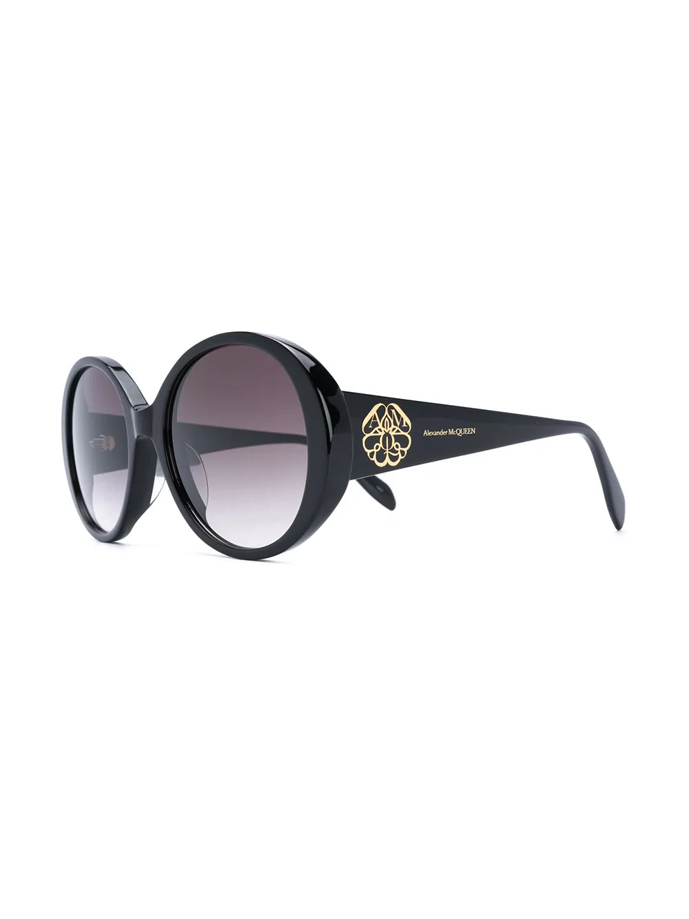 Alexander Mcqueen Alexander Mcqueen Round Frame Oversized Sunglasses With Gold Logo Lettering