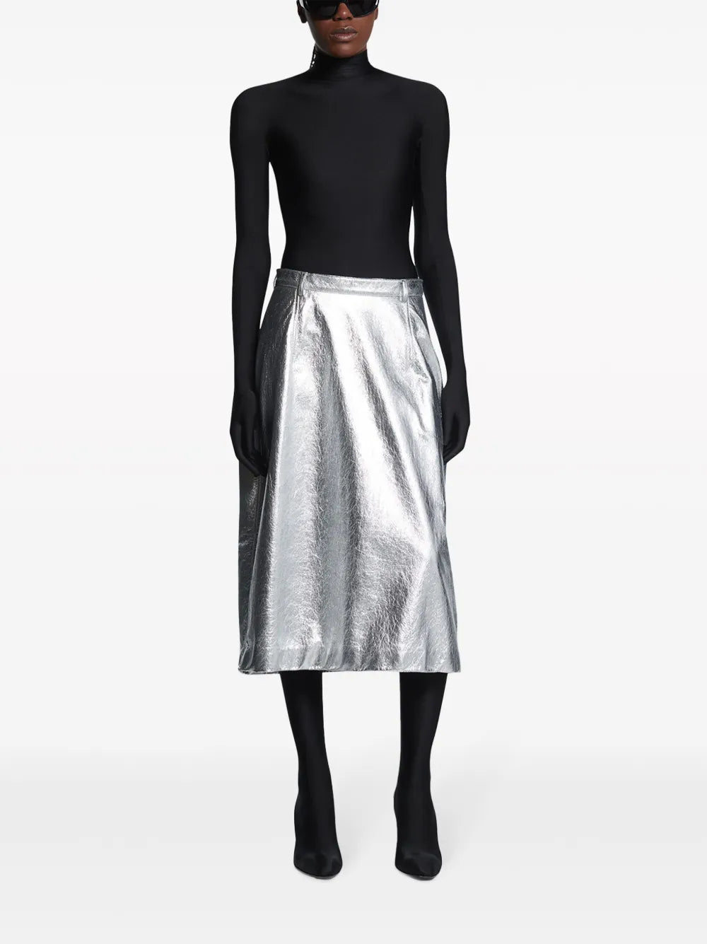 Balenciaga metallic-effect lamb skin skirt