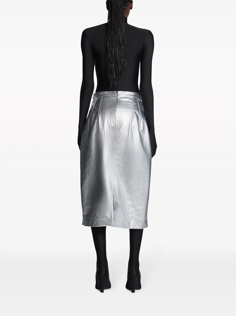 Balenciaga metallic-effect lamb skin skirt