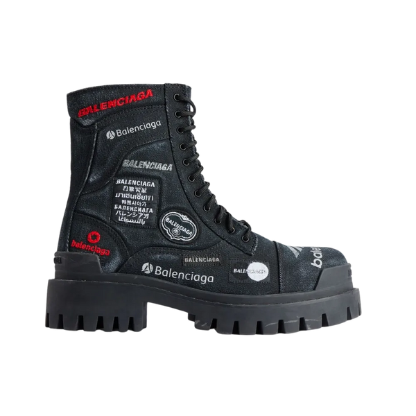 Balenciaga Combat Strike Boot In Black Cotton Canvas