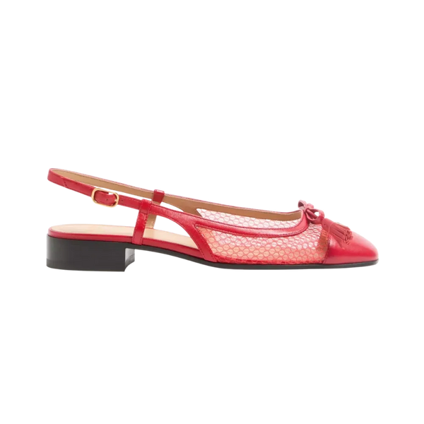 Valentino Valet Du Roi Slingback Ballerina In Mesh And Kidskin 25mm Rouge Pur