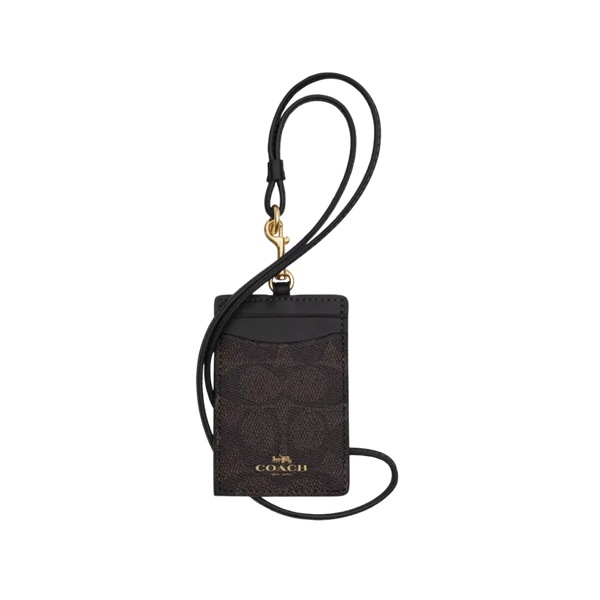 Coach Id Lanyard In Signature Canvas signature canvas/Gold/Walnut/Black