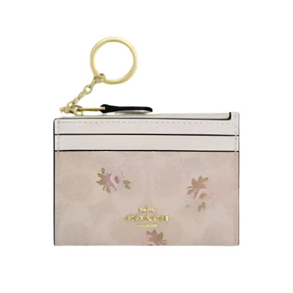 Coach Mini Skinny Id Case In Signature Canvas With Floral Print Gold/Sand Multi