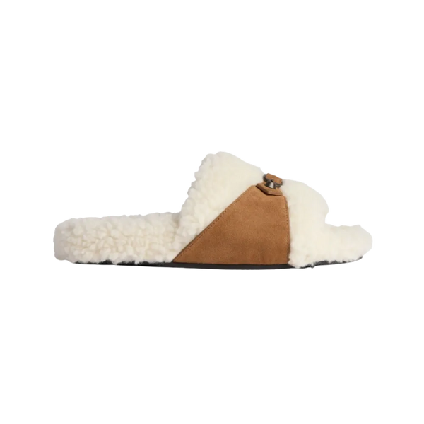Balenciaga Furry Open Mule In Off White