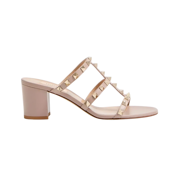 Valentino Rockstud Calfskin Leather Slide Sandal 60mm Poudre
